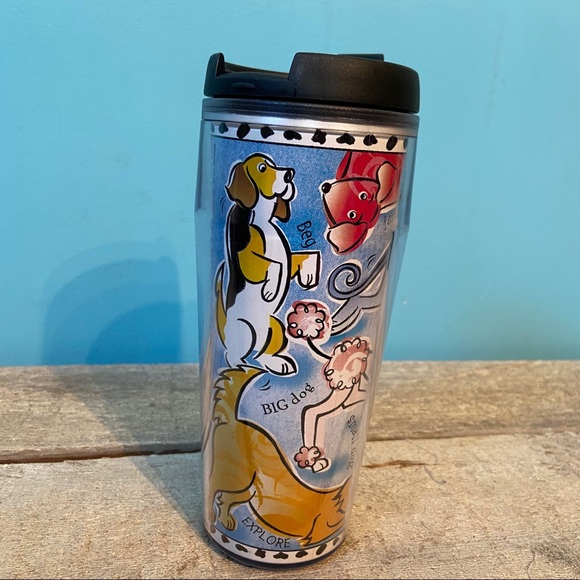 2002 Starbucks dog plastic travel mug